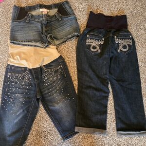 Maternity Shorts And Capris - 2 With Rhinestones, 1 Regular